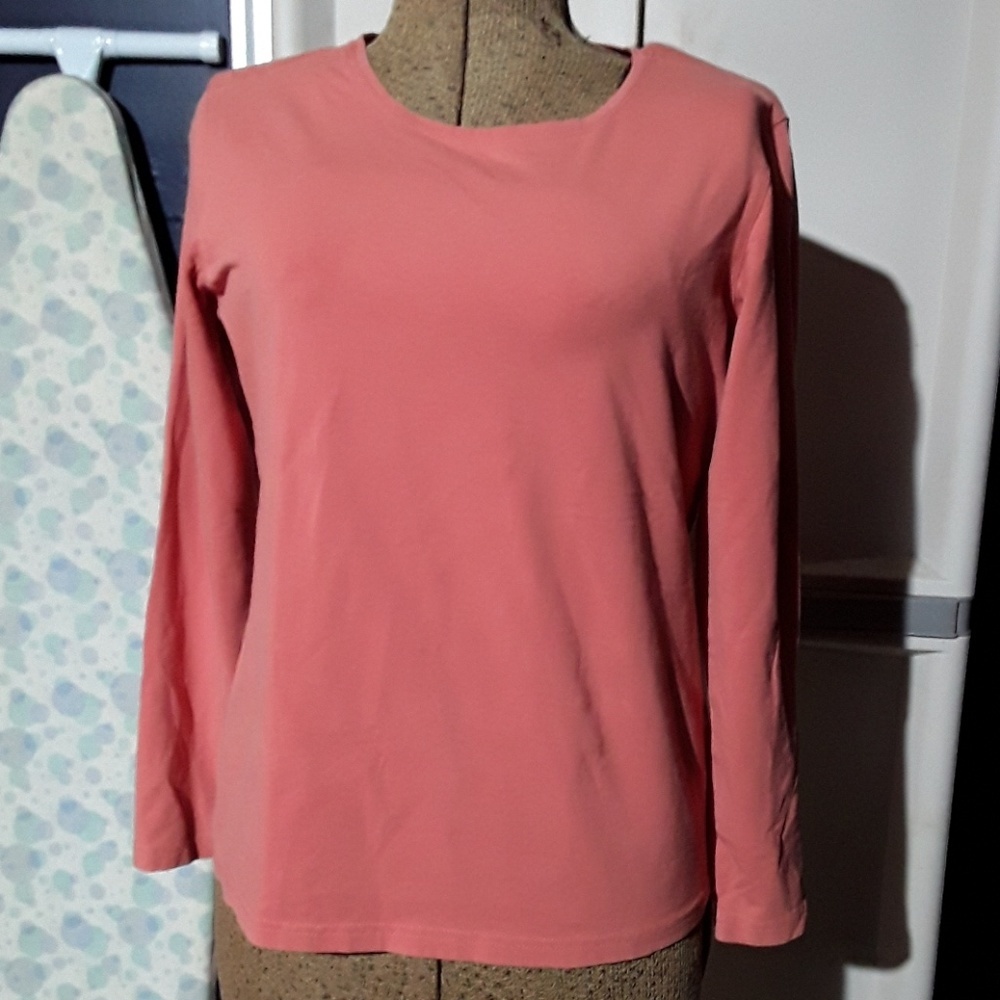 Talbots coral crew neck long sleeve top size S